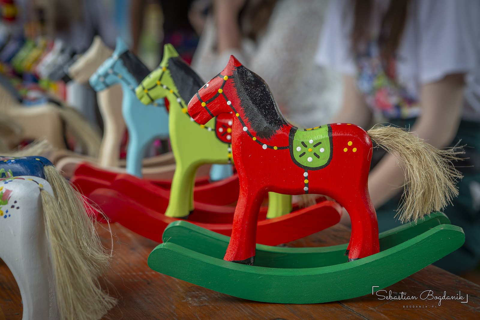 A rocking horse in folk colours.