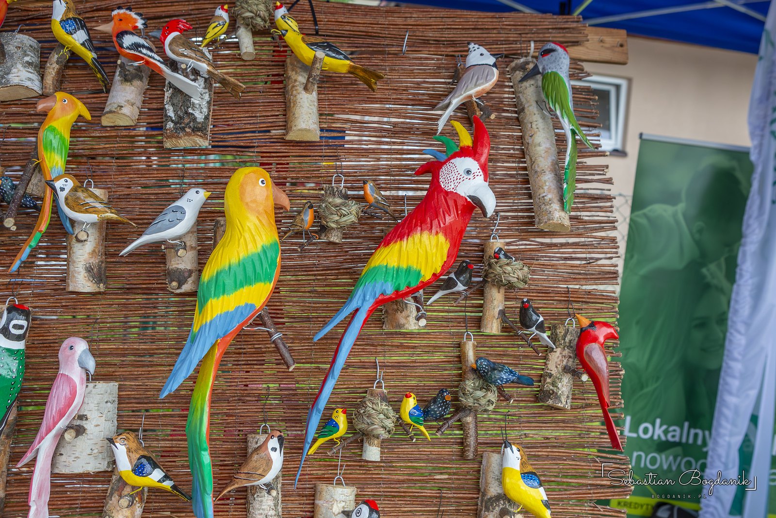 Birds on twigs: parrots, woodpeckers, tits. Painted birds are Stryszawa’s trademark.